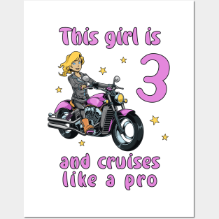 Girl three years old - 3rd birthday motorcycle Posters and Art